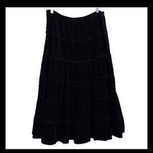 Vintage Mlle Gabrielle Corduroy Pleated Maxi Skirt XL Black Boho Peasant Soft